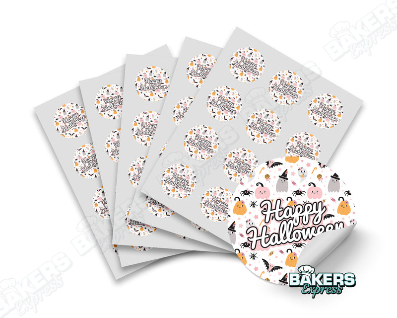 Pink Happy Halloween Themed Round Digital 2" Colored Stickers (5 Sheets)